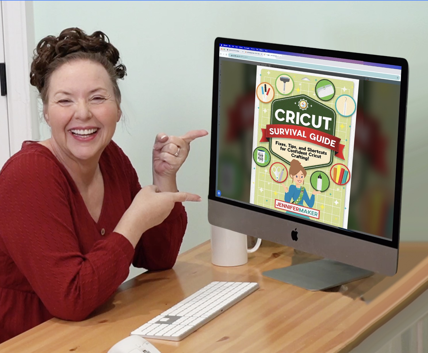 Jennifer at Computer with Cricut Survival Guide