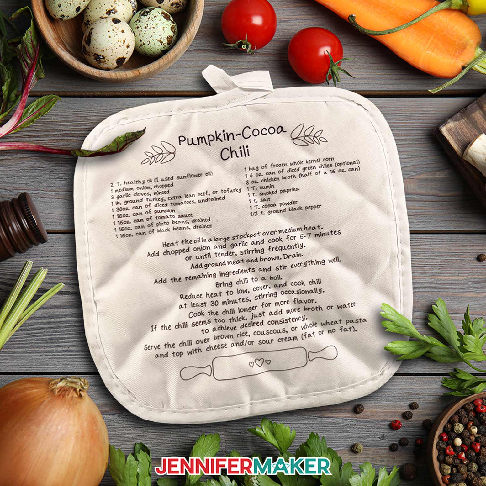 Handwritten font on a potholder