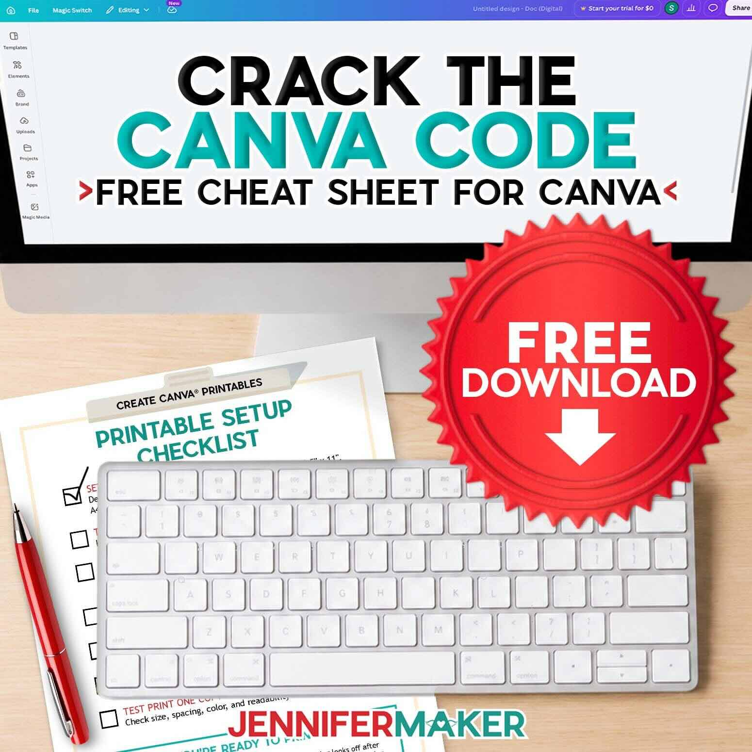 Computer keyboard with Canva printables sheet