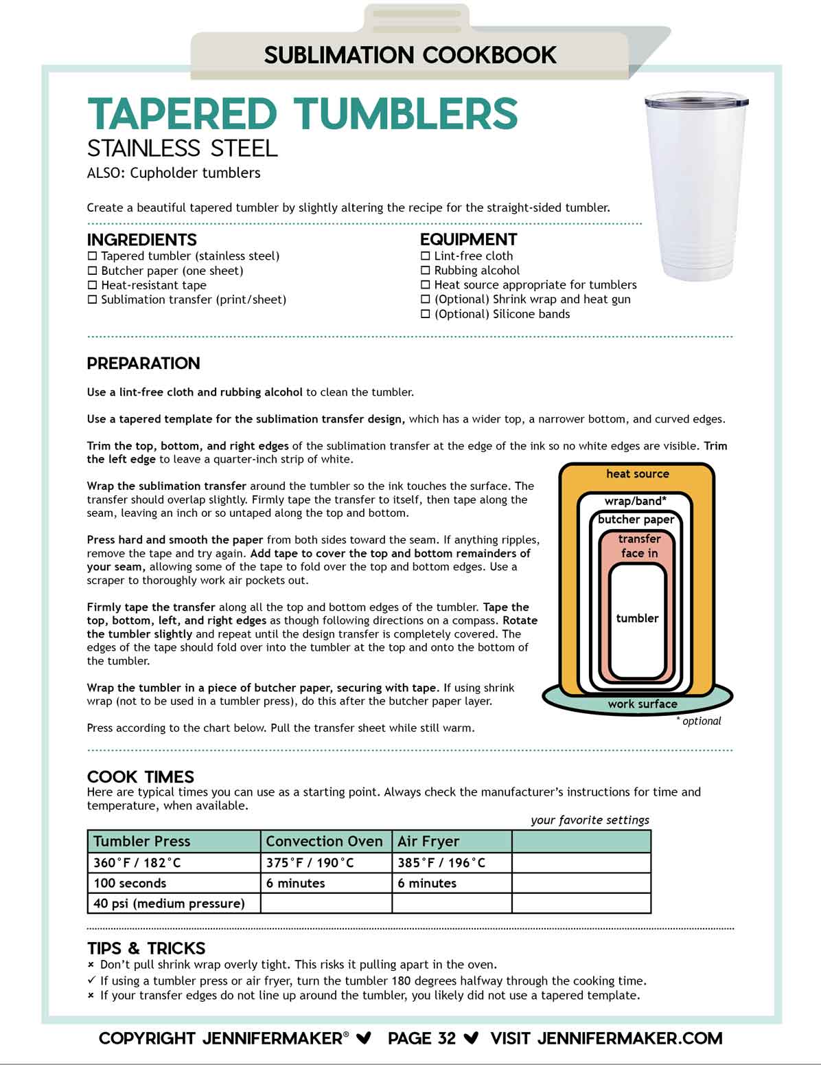 Sublimation Cookbook Tapered Tumblers