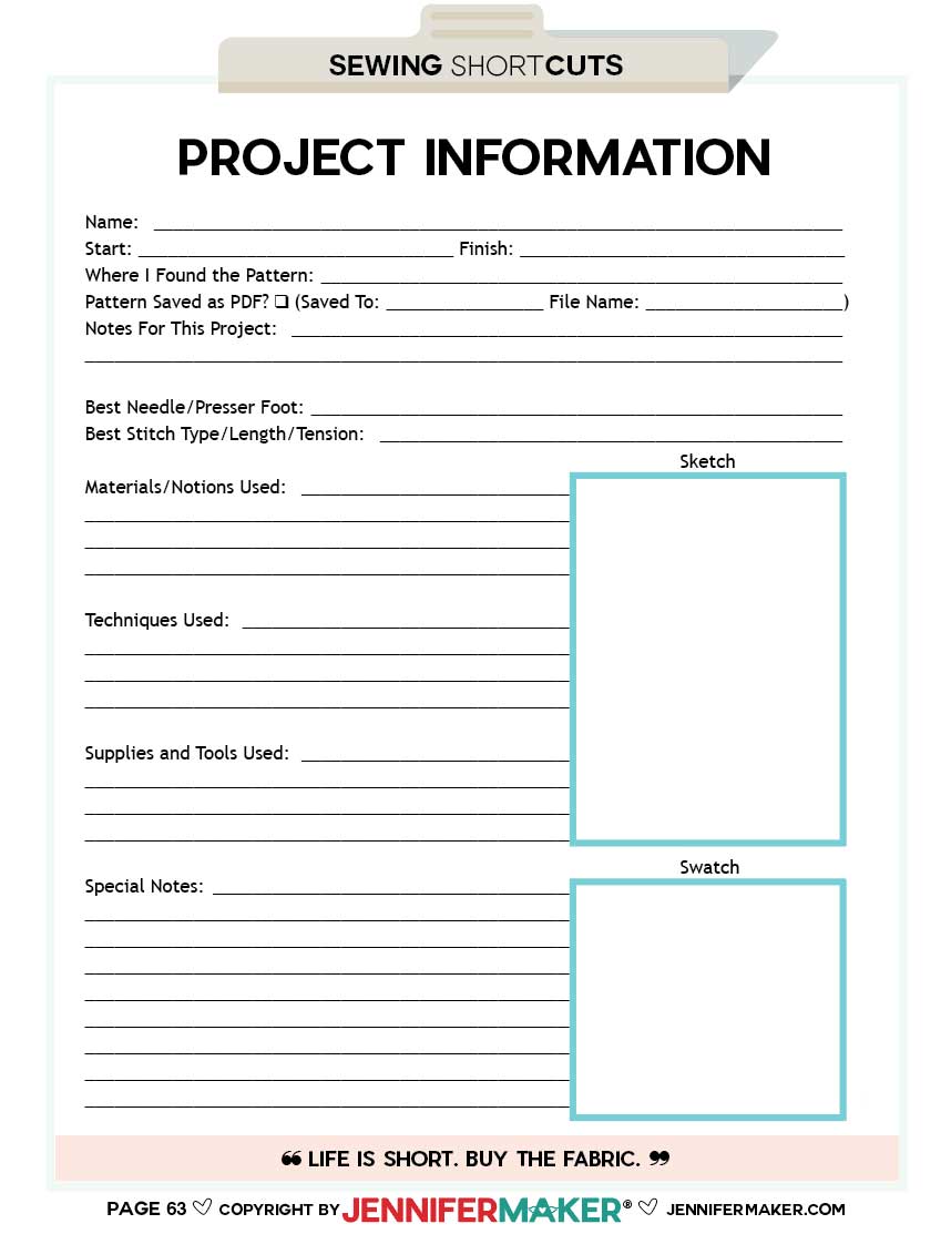 Sewing Project Information